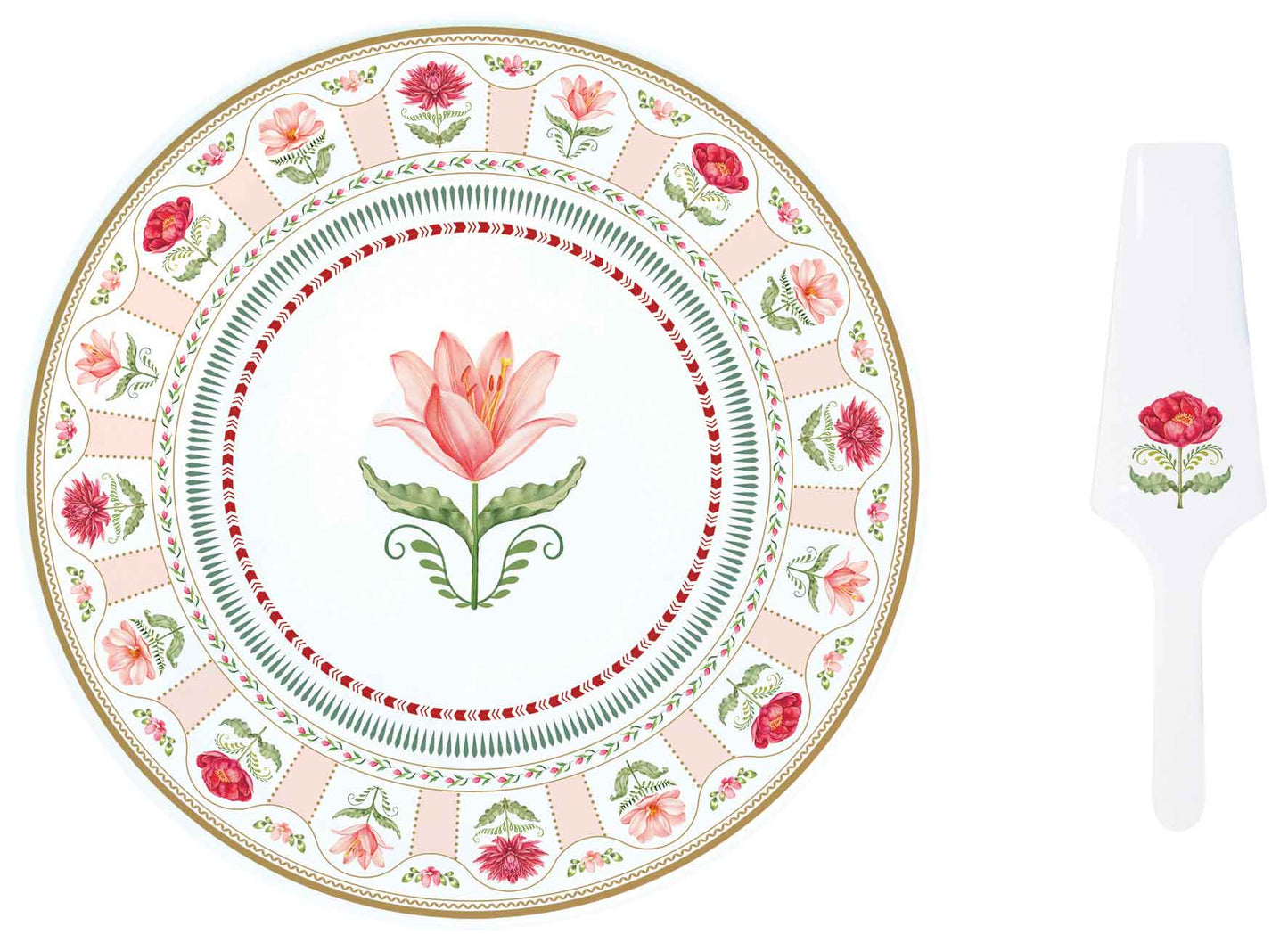 Flowery 32cm (12.6in) Cake Plate with Server