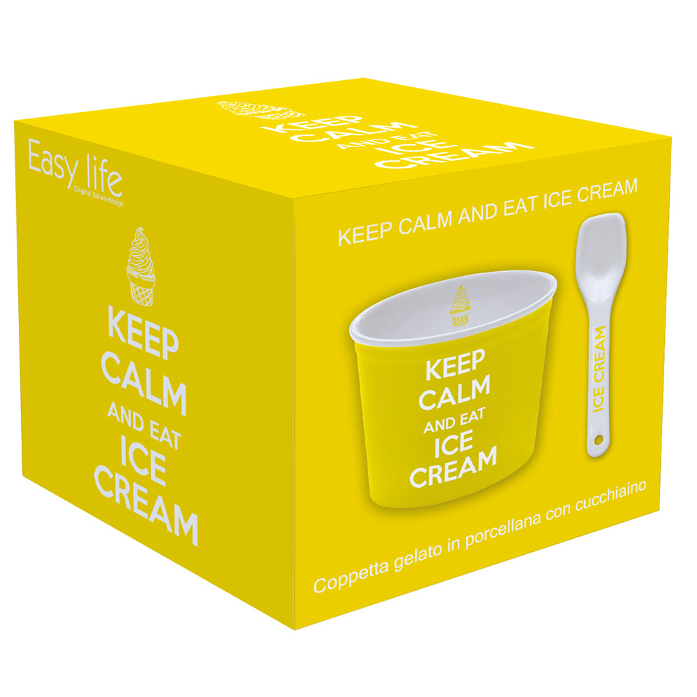 Keep Calm Ice Cream Bowl with Spoon Yellow