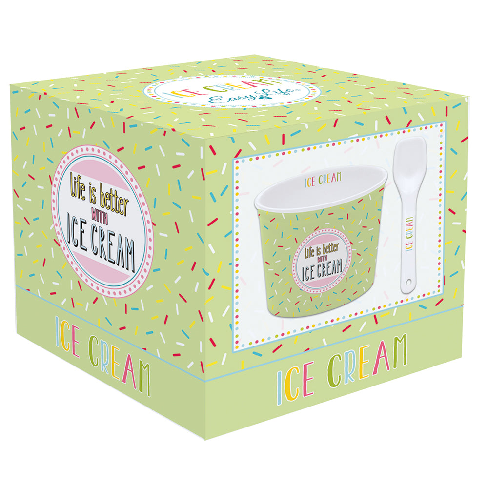 On Fleek Ice Cream Bowl with Spoon Green