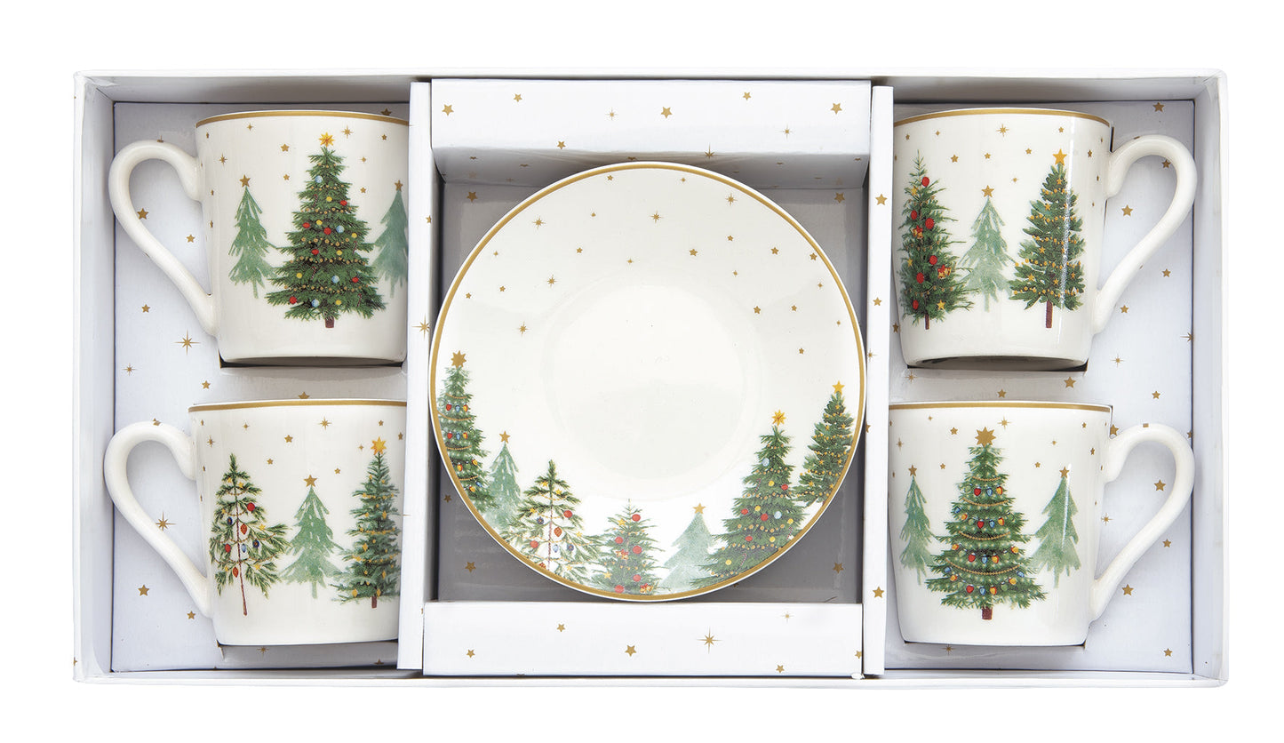 Festive Trees 100ml (3.4oz) Espresso Cups Set of 4