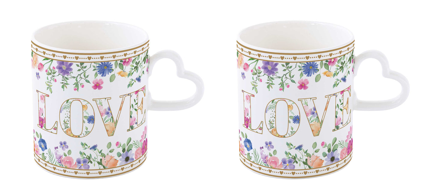 Mon Amour 320ml (10.8oz) Mug with Heart Shaped Handle S/2