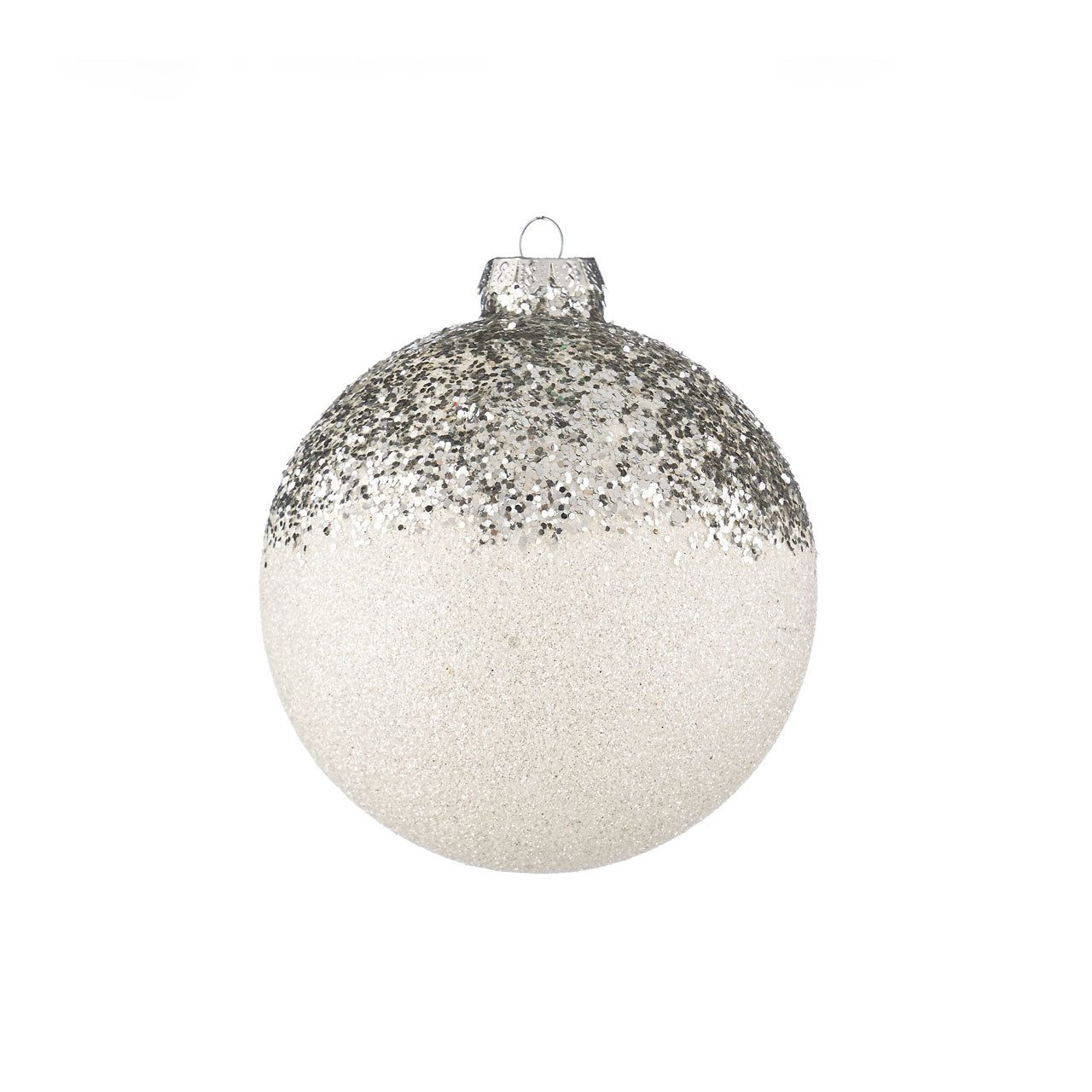 White & Silver Glitter Ball Ornament 3"