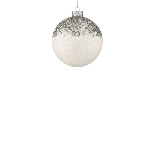 White & Silver Glitter Ball Ornament 3"