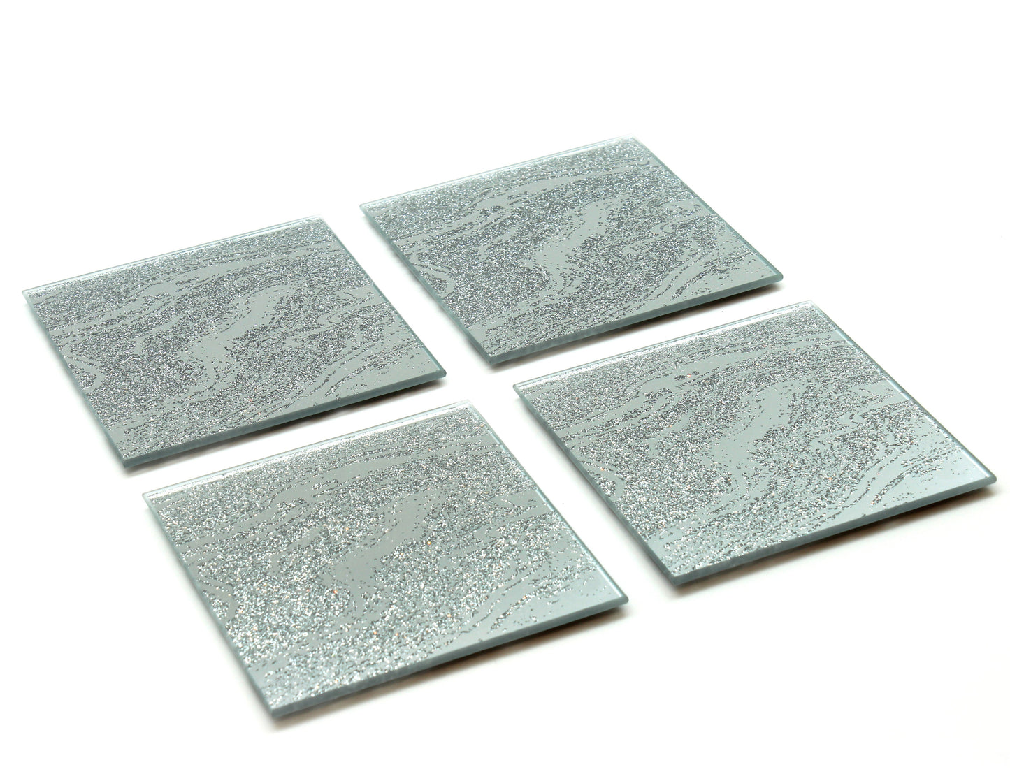 Silver Glitter Set 4 Square Coasters