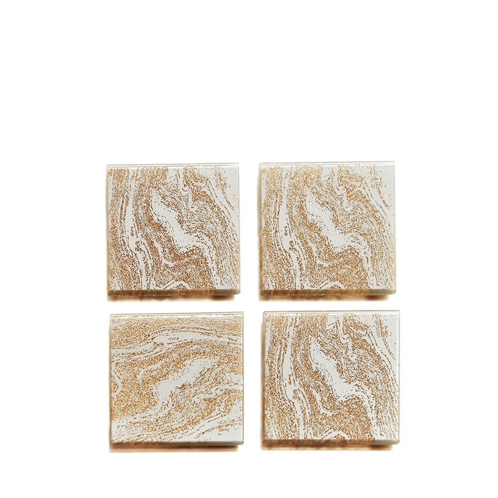 Champagne Glitter Set 4 Square Coasters