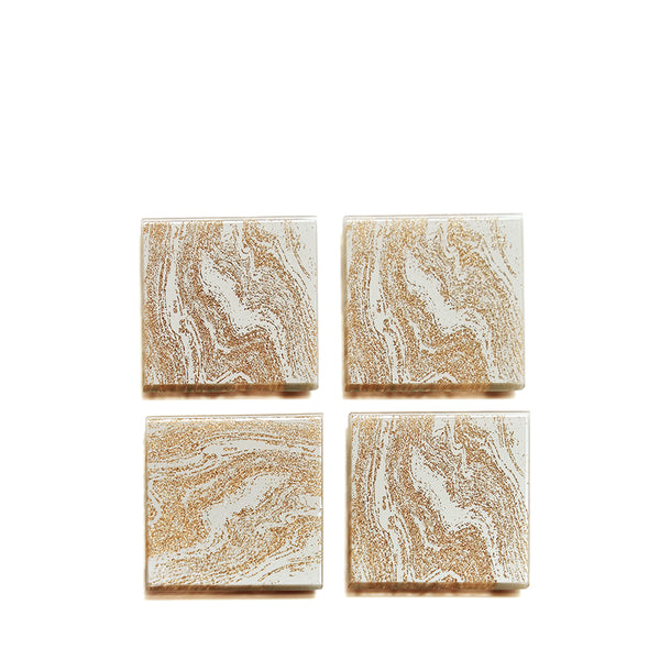 Champagne Glitter Set 4 Square Coasters