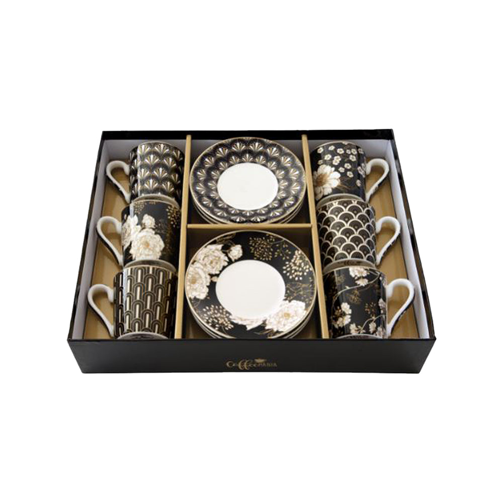 Art Deco & Flowers Set of 6 100ml Espresso Cup & Saucers