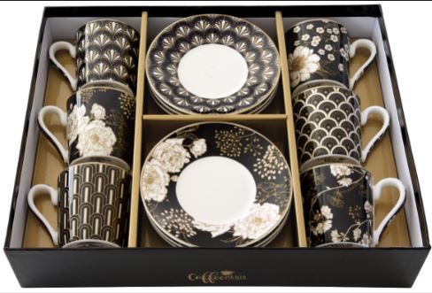 Art Deco & Flowers Set of 6 100ml Espresso Cup & Saucers