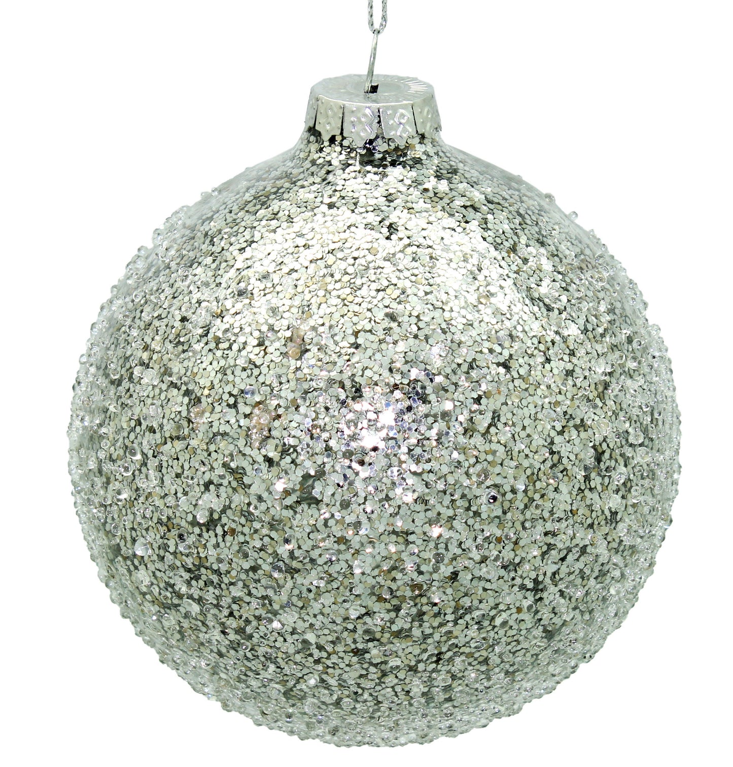 10cm Iced Silver Ornament