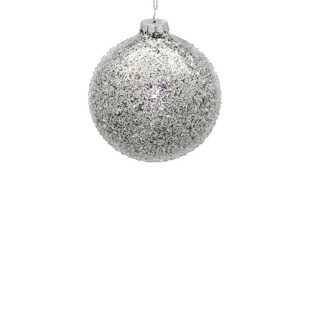 10cm Iced Silver Ornament