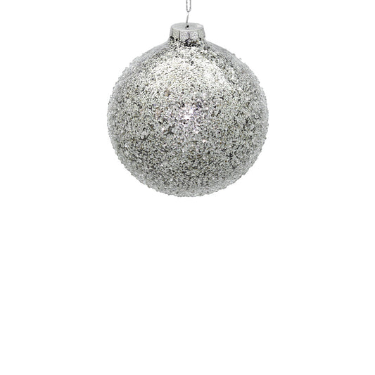 10cm Iced Silver Ornament