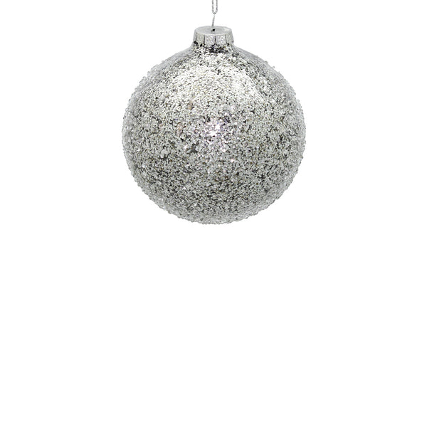 10cm Iced Silver Ornament