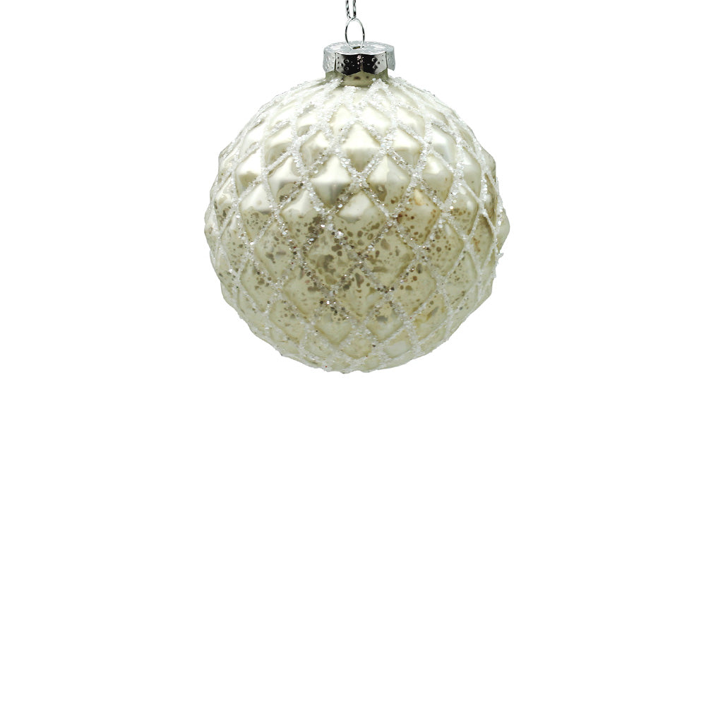 10cm White Ornament with Silver Glitter