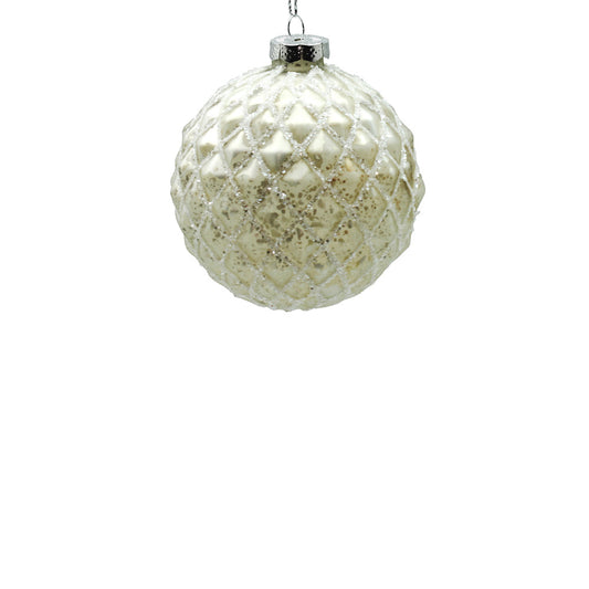 10cm White Ornament with Silver Glitter