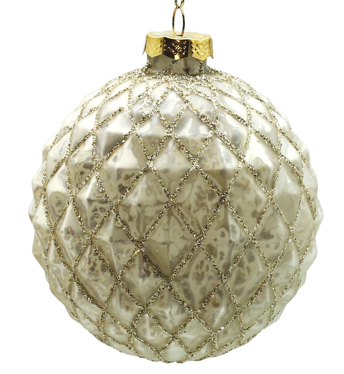 10cm White Ornament with Champagne Glitter