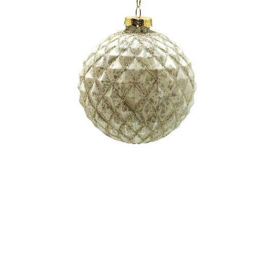 10cm White Ornament with Champagne Glitter