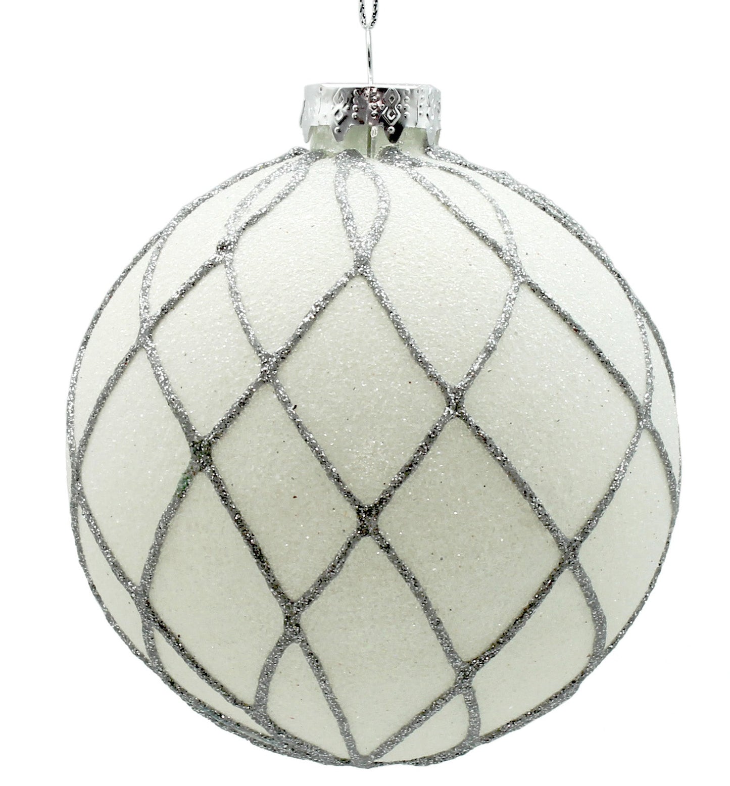 10cm White Flow Ornament with Silver Glitter