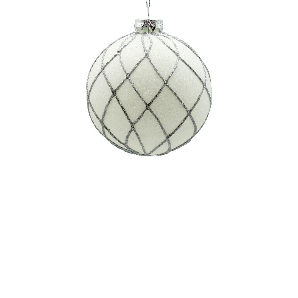 10cm White Flow Ornament with Silver Glitter