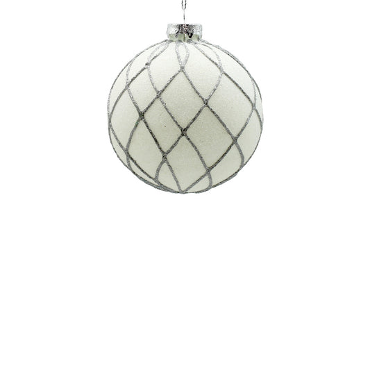 10cm White Flow Ornament with Silver Glitter