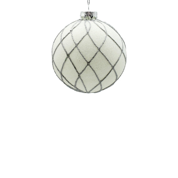 10cm White Flow Ornament with Silver Glitter
