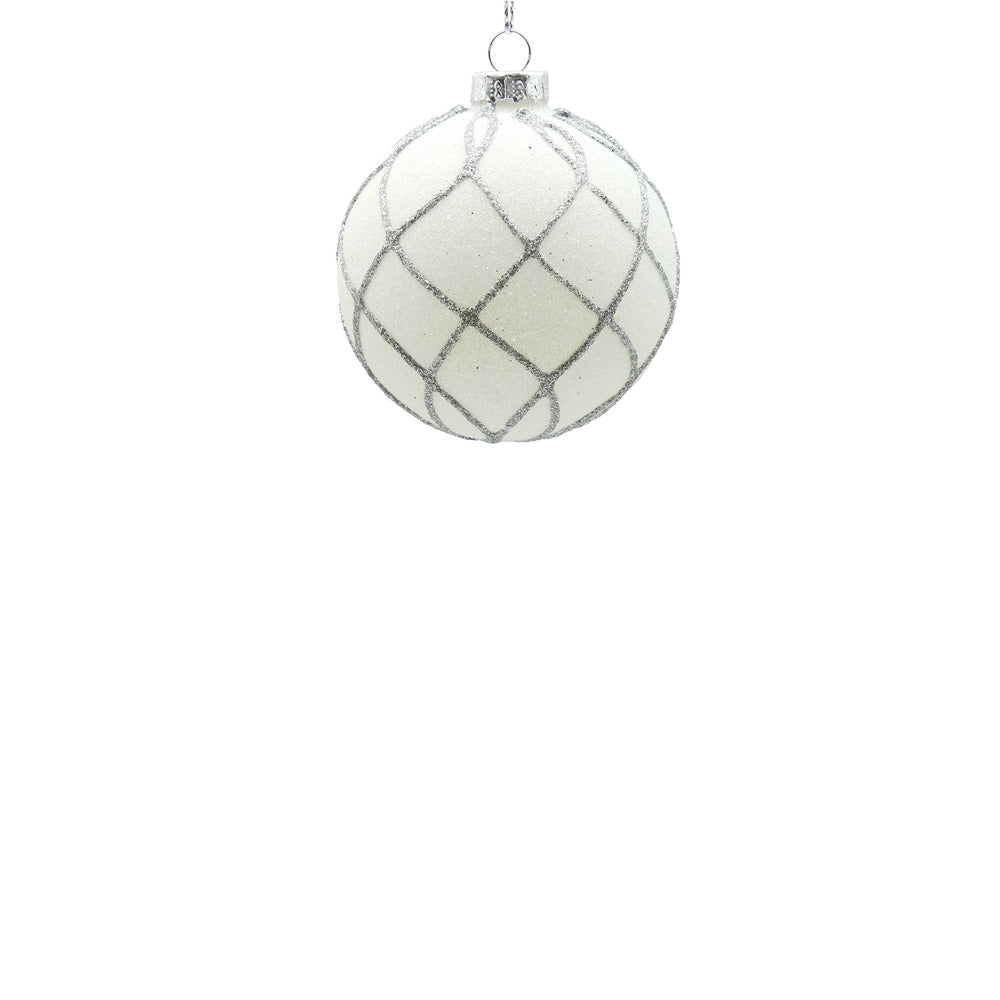 8cm White Flow Ornament with Silver Glitter
