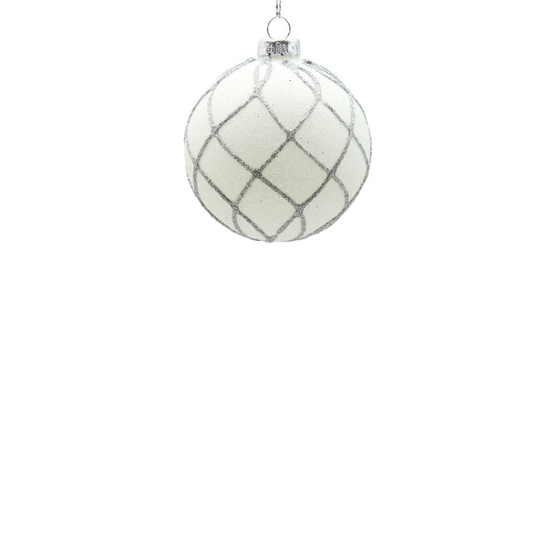 8cm White Flow Ornament with Silver Glitter
