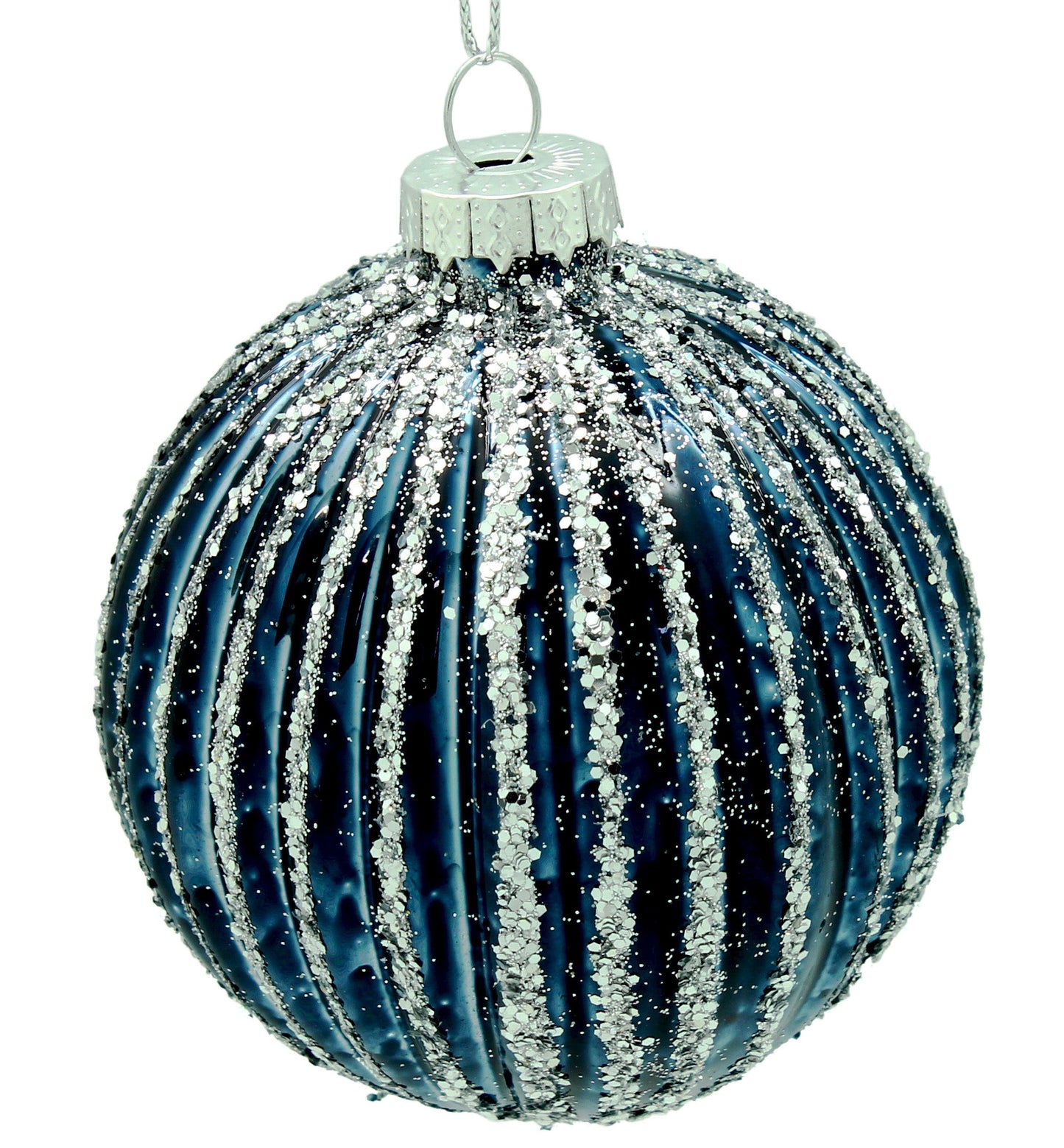 8cm Fluted Blue Ornament