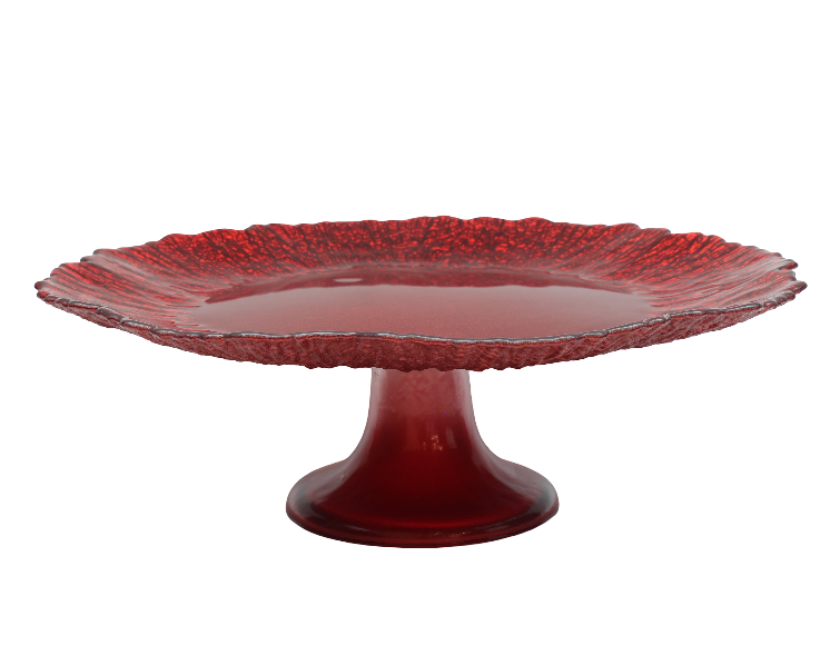 Opulence 32cm Footed Glass Red Cake Plate