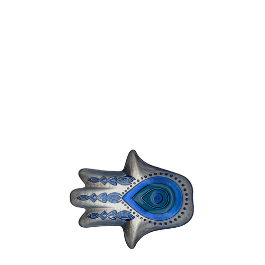 Charmed Glass Evil Eye Plate, Silver