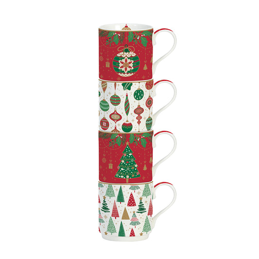 Jingle Bells 275ml (9.3oz) Stacking Mugs Set of 4