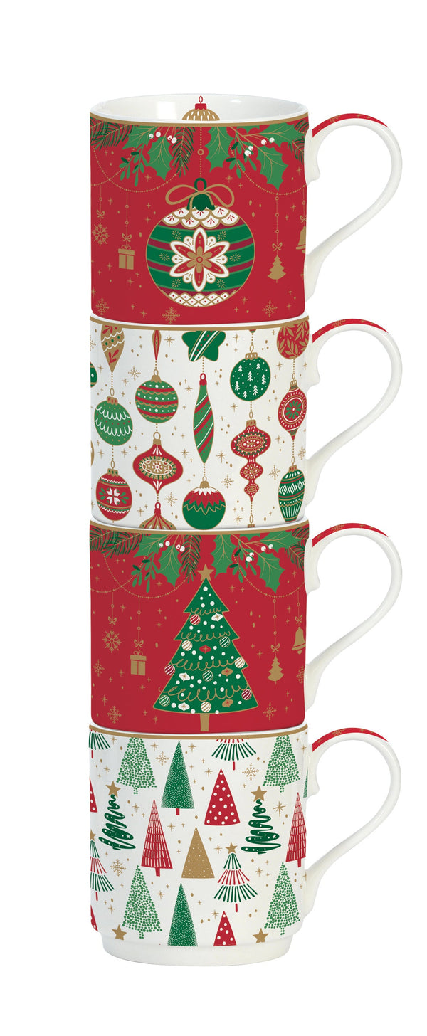 Jingle Bells 275ml (9.3oz) Stacking Mugs Set of 4