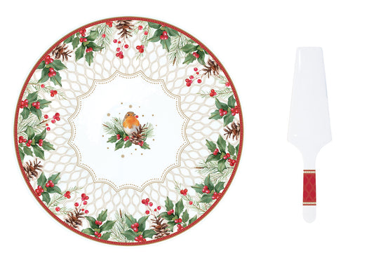 Christmas Berries 32cm (12.6in) Cake Plate with Server