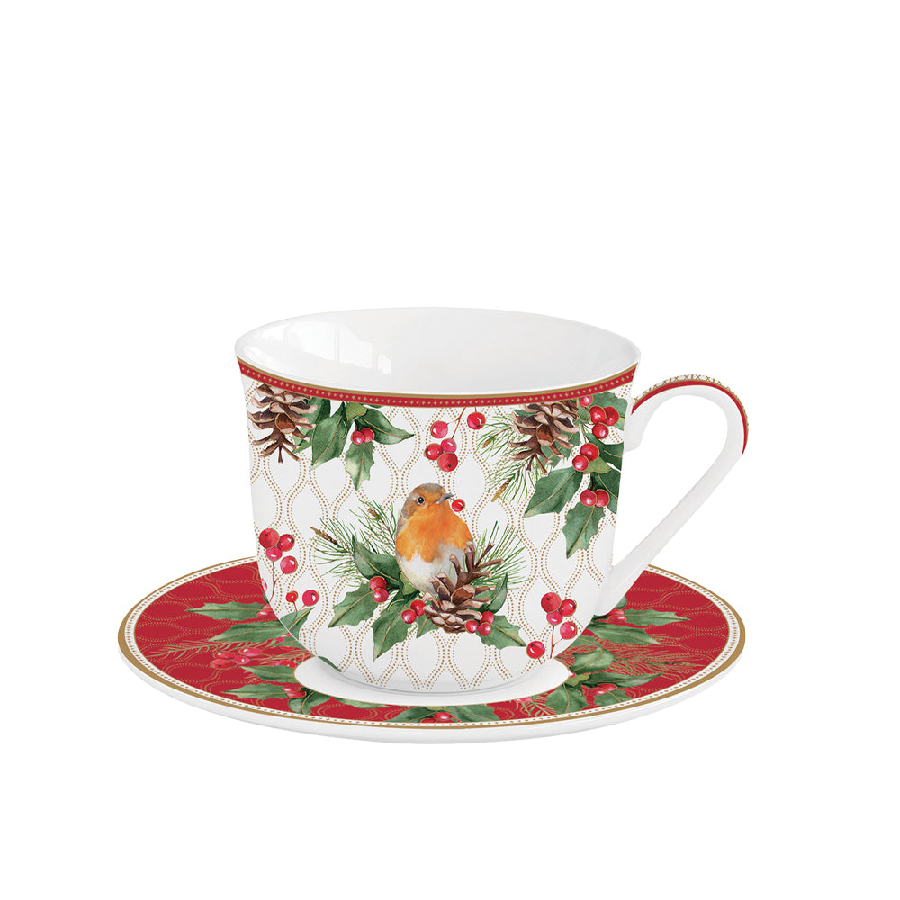 Christmas Berries 370ml (12.5oz) Breakfast Cup  Saucer