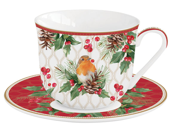 Christmas Berries 370ml (12.5oz) Breakfast Cup  Saucer