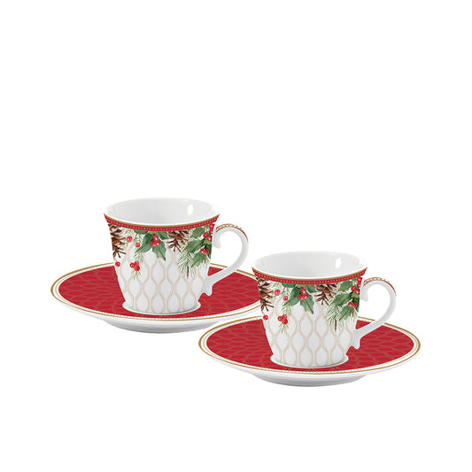 Christmas Berries 80ml(2.7oz) Set of 2 Espresso Cups & Saucers