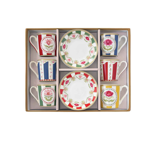 Flowery 100ml (3.4oz) Espresso Cup & Saucer Set of 6
