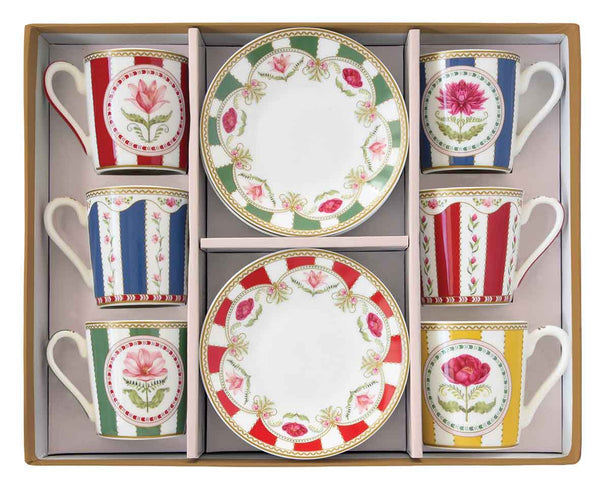 Flowery 100ml (3.4oz) Espresso Cup & Saucer Set of 6