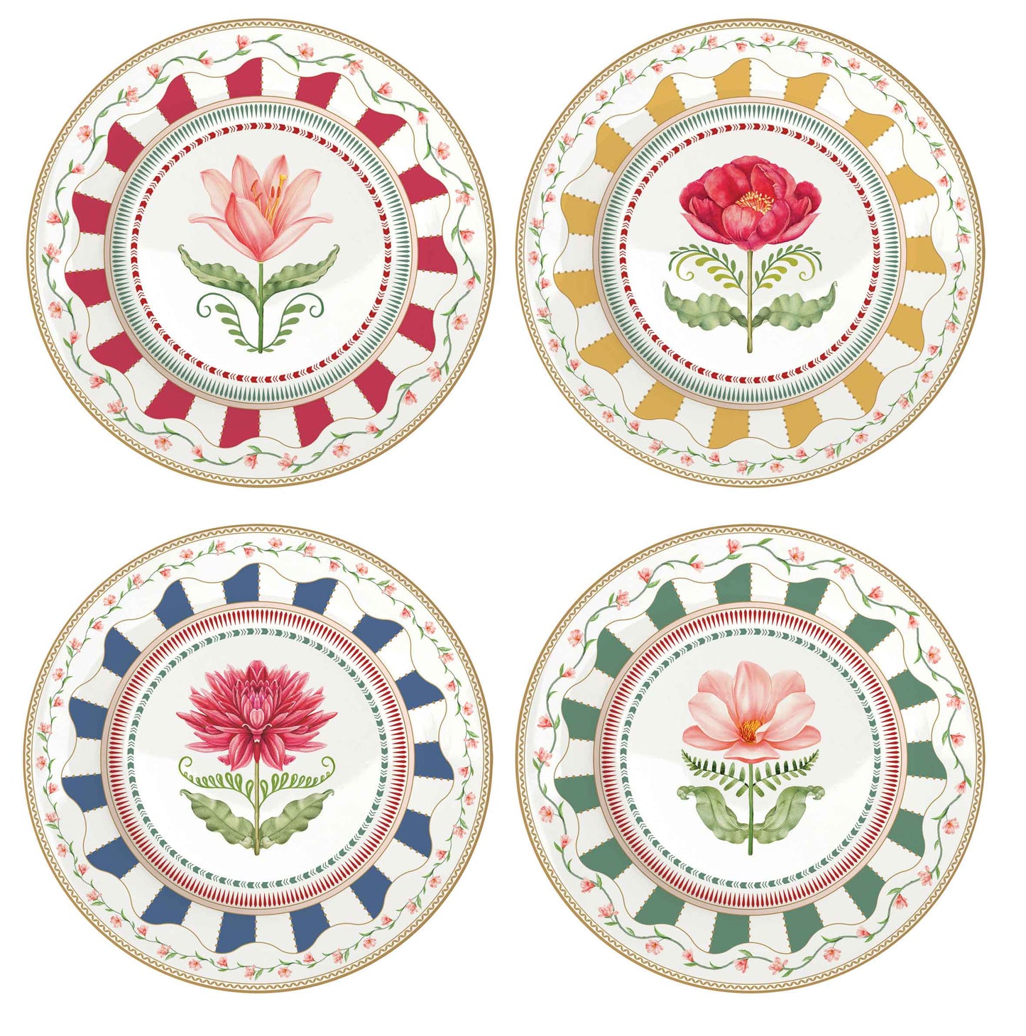 Flowery 19cm (7.5in) Dessert Plates Set of 4