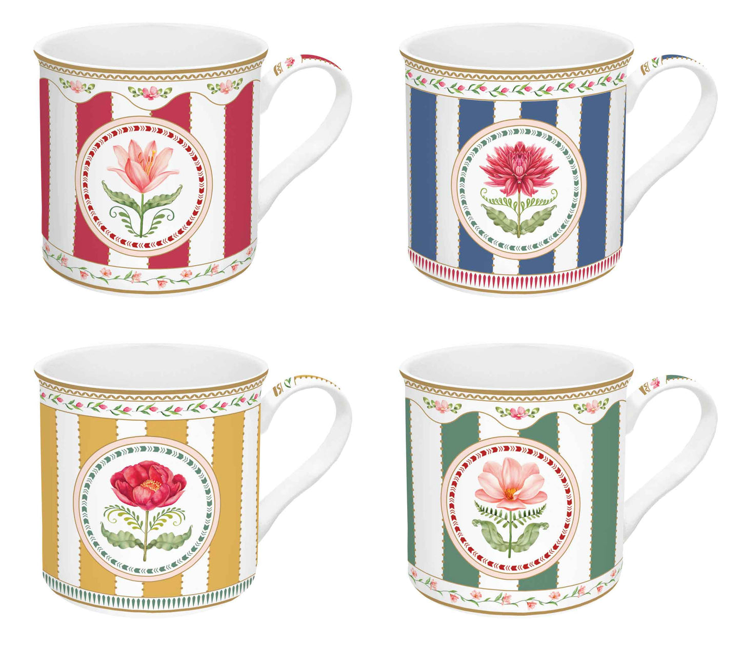 Flowery 300ml (10oz) Set of 4 Mugs