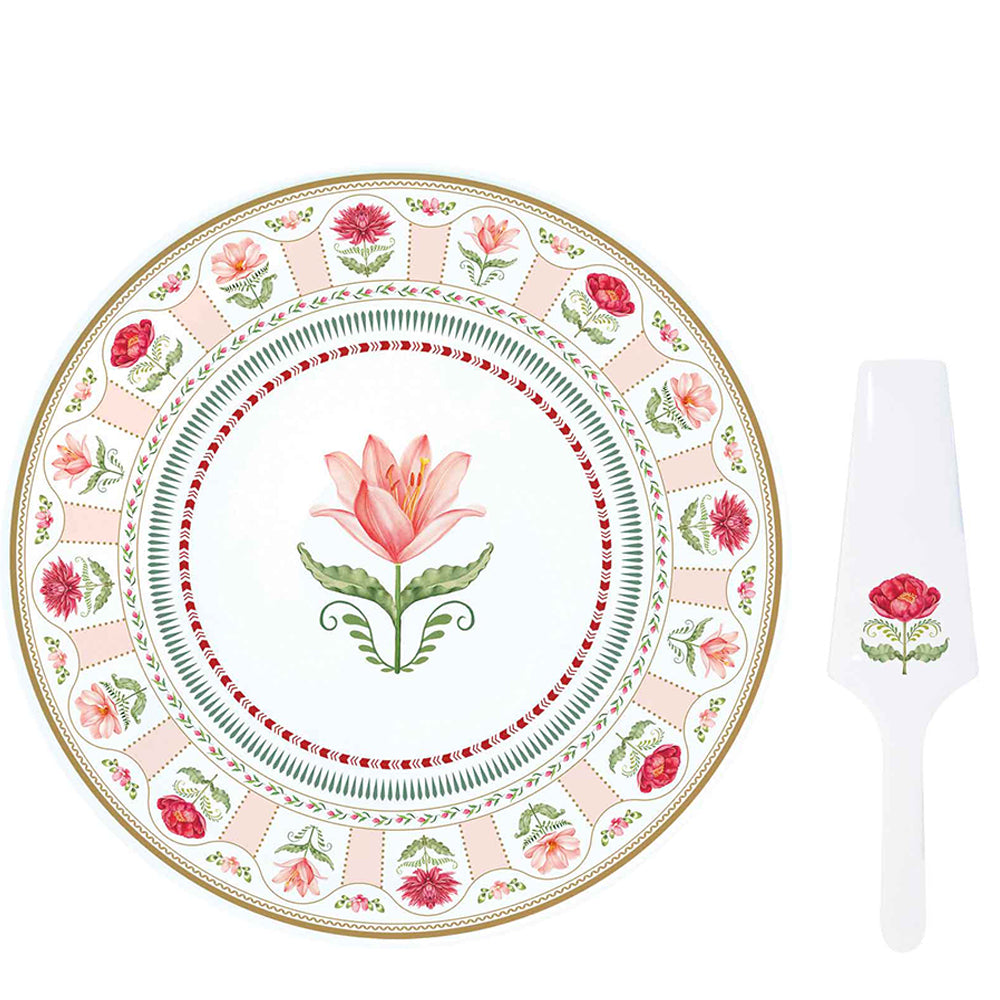 Flowery 32cm (12.6in) Cake Plate with Server