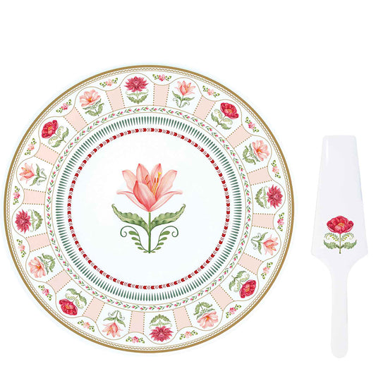 Flowery 32cm (12.6in) Cake Plate with Server