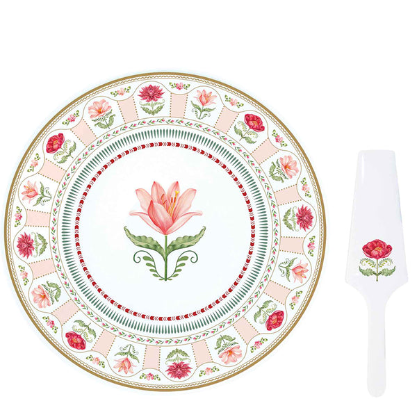 Flowery 32cm (12.6in) Cake Plate with Server