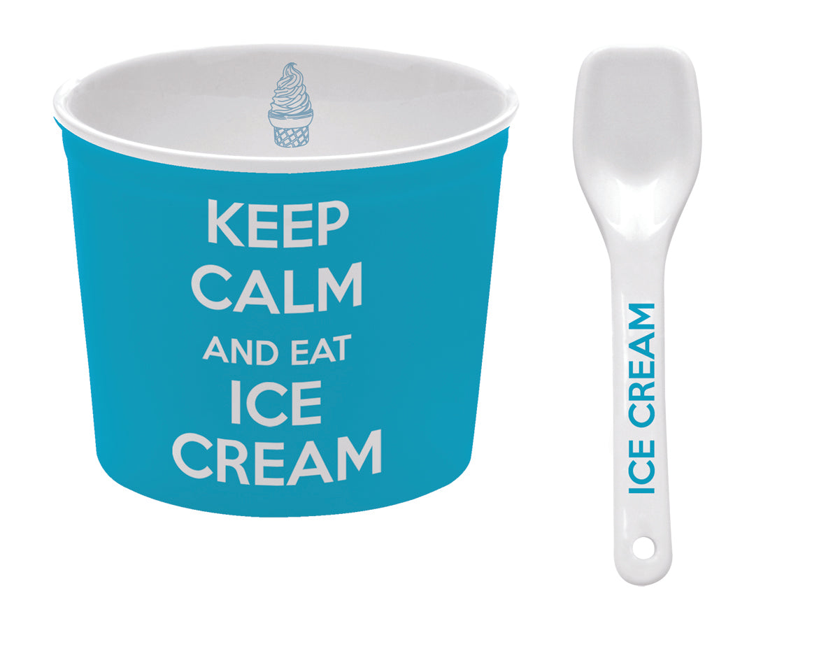 Keep Calm Ice Cream Bowl with Spoon Blue