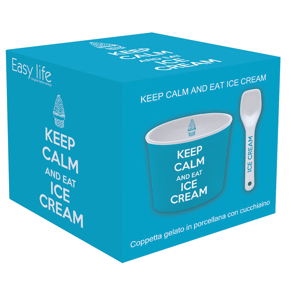 Keep Calm Ice Cream Bowl with Spoon Blue