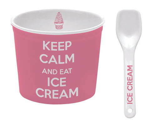 Keep Calm Ice Cream Bowl with Spoon Pink