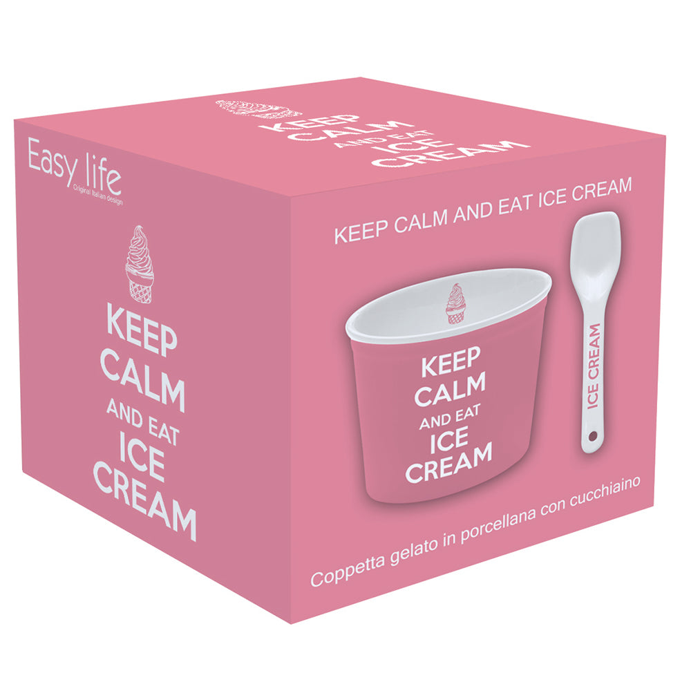 Keep Calm Ice Cream Bowl with Spoon Pink