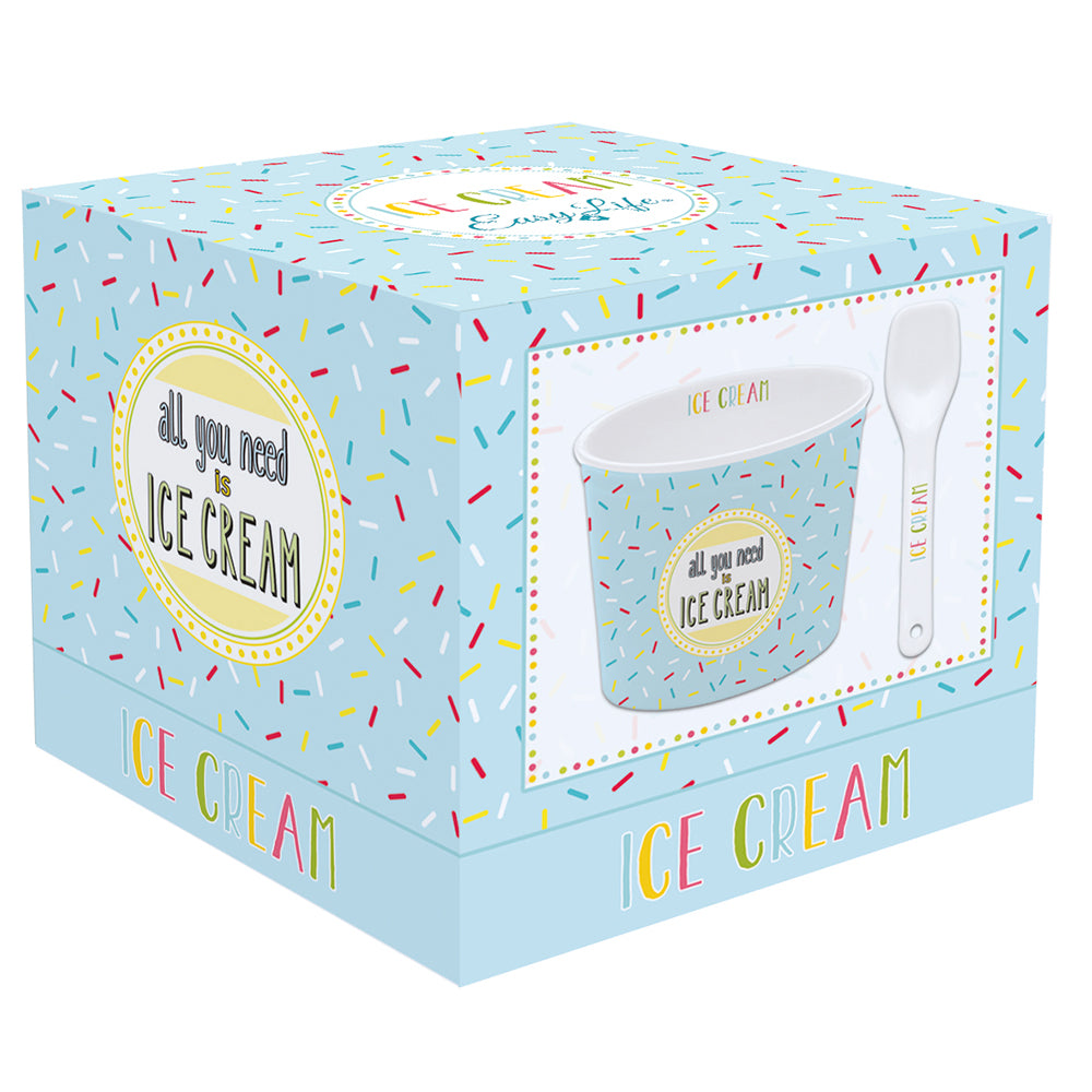 On Fleek Ice Cream Bowl with Spoon Blue