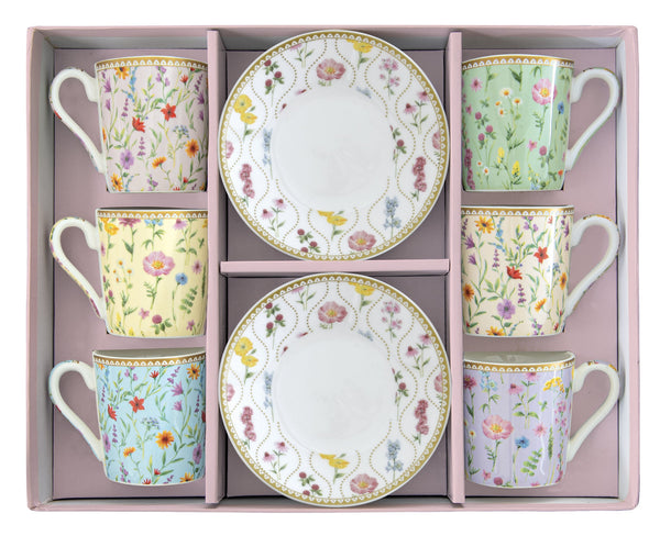 Meadow Flowers 100ml (3.4oz) Espresso Cups & Saucers