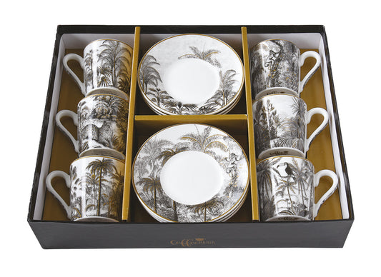 Retro Jungle 100ml (3.4oz) Espresso Cup & Saucer Set of 6
