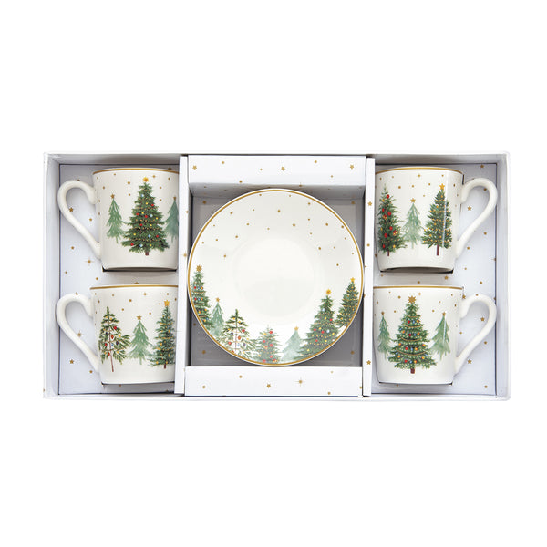 Festive Trees 100ml (3.4oz) Espresso Cups Set of 4